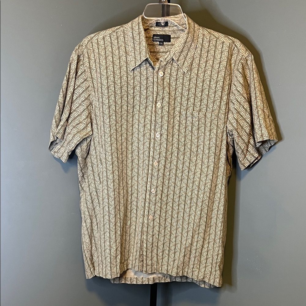 Marc Edwards Men's Casual Tan Patterned Button Down Shirt